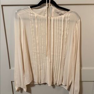 LOFT Ivory Pleated Long Sleeve Blouse